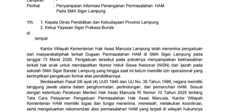 Kemenham Lampung Desak Penyelesaian Status SMA Siger Secara Legal